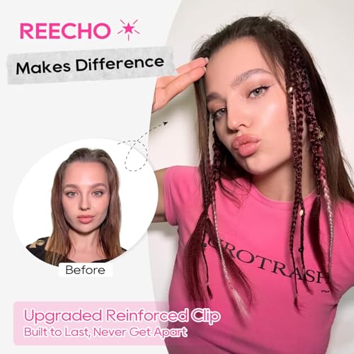 REECHO Clip in Braid Hair Extensions 16 Inch Medium Blonde with Light Blonde Beaded Boho Dreadlock Set, 2PCS