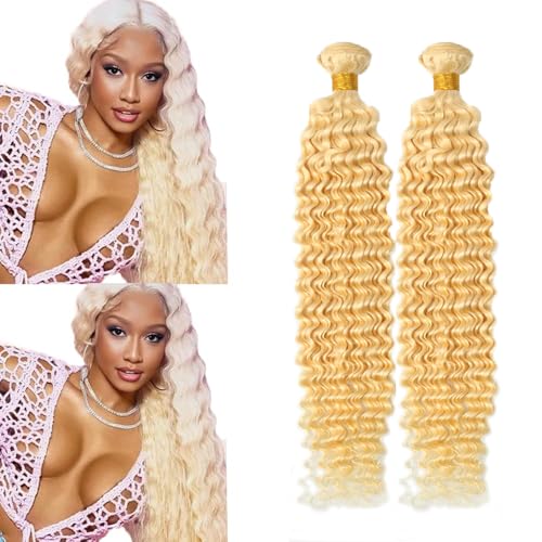 613 Blonde Deep Wave Human Hair Bundles - 2x 24 Inch Unprocessed