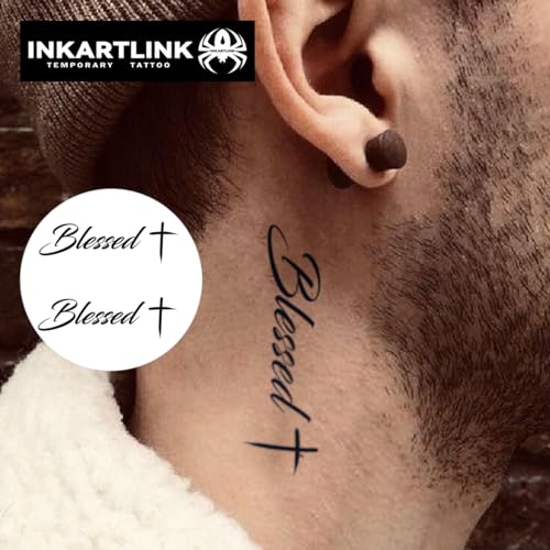 INKARTLINK Semi-Permanent Tattoos, Neck Area, Suitable for Cool Men and Women, Religious Temporary Tattoo, Realistic, Waterproof and Cruelty-Free (Blessing)