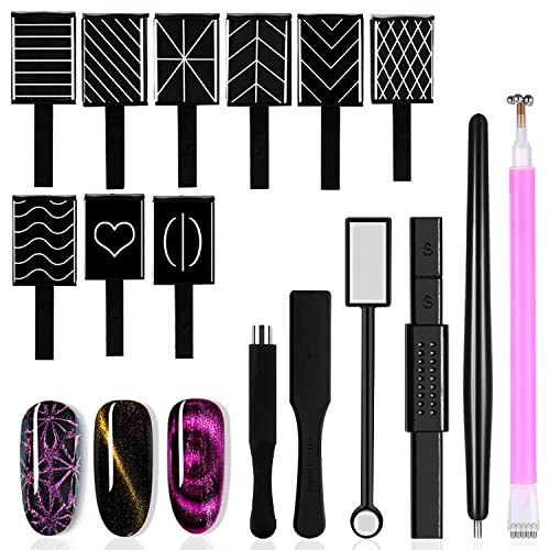 SILPECWEE 15Pcs Cat Eye Nail Magnet Set – Luxury Cat Eye Nail Tools Wand Magnetic Polish