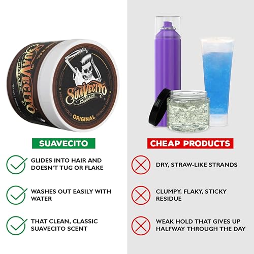 Suavecito Pomade For Men - Medium Hold Shine Water Based oz Pack Wax Like Flake All Day Hair Free Gel Hairstyles Easy To Wash Out