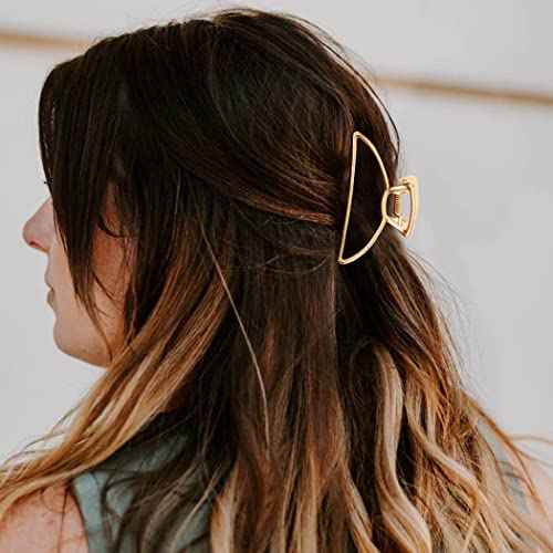 Brinie Metal Claw Hair Clips Set - Gold Medium Catch Nonslip Barrette Hair Accessories for Women and Girls (Pack of 3)