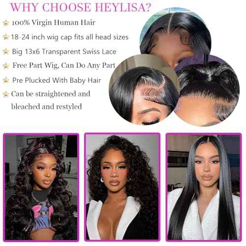 30 Inch 13x6 Body Wave Lace Front Wigs Human Hair 200 Density HD Transparent Lace Frontal Wigs Human Hair Elastic Drawstring Glueless Wigs Human Hair Wig For Black Women (Black, 30INCH, bodyA)