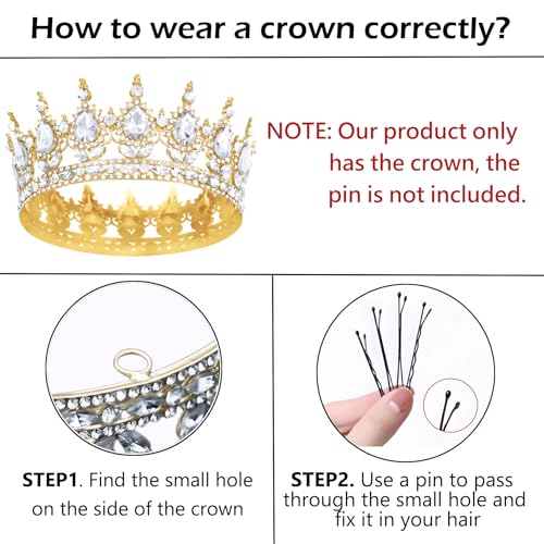 Gold Rhinestone Crown Tiara for Women - Royal Princess Wedding Accessory