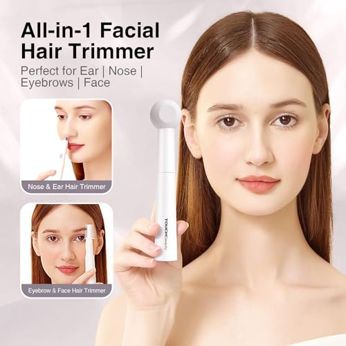 TOUCHBeauty Ear and Nose Hair Trimmer for Women-Upgraded All-in-One Facial Hair Trimmer with 11,000 RPM Powerful Motor, Rechargeable, IPX7 Waterproof, Easy to Clean, for Face Ear Nose and Eyebrow