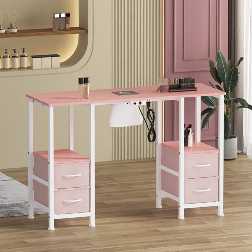 Pink Manicure Table w/Dust Collector & 4 Drawers