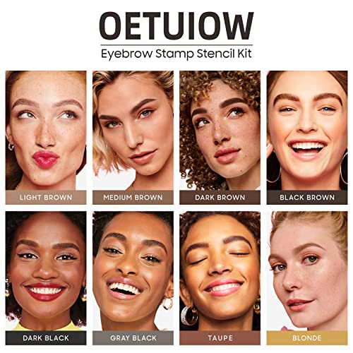 Eyebrow Stamp Stencil Kit - One-Step Eye Brow Stencil Kit with 24 Reusable Thin & Thick Eyebrow Stencils, Long-Lasting Waterproof & Smudge-Proof Brow Stamp Kit for Perfect Eye Makeup (Light Brown)