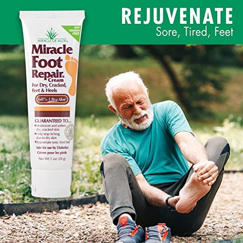 Miracle Foot Repair Cream, (1 oz / 3 Pack) Repairs Dry Cracked Heels and Feet, 60% Pure UltraAloe Moisturizes, Softens, and Repairs