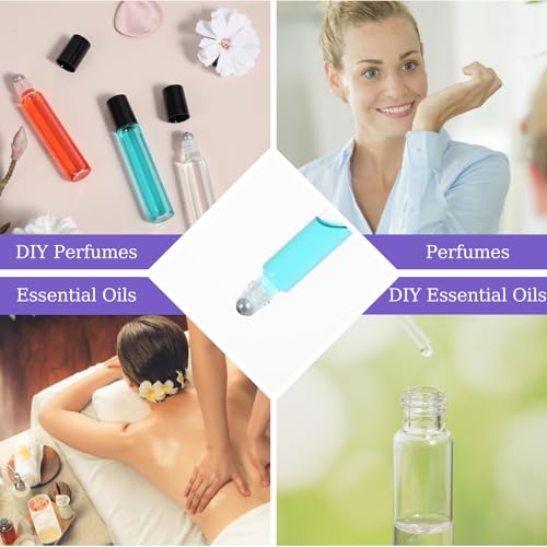 48 Pack 10ml Clear Glass Roller Bottles for Essential Oils