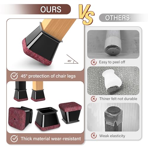 Chair Leg Floor Protectors Square Chair Leg Protectors for Hardwood Floors Silicone Caps Felt Strengthen Bottom Protection Non Slip Reduce Noise 16 Pack Black Square M Fit:13/16" ~ 1" (20~26mm)