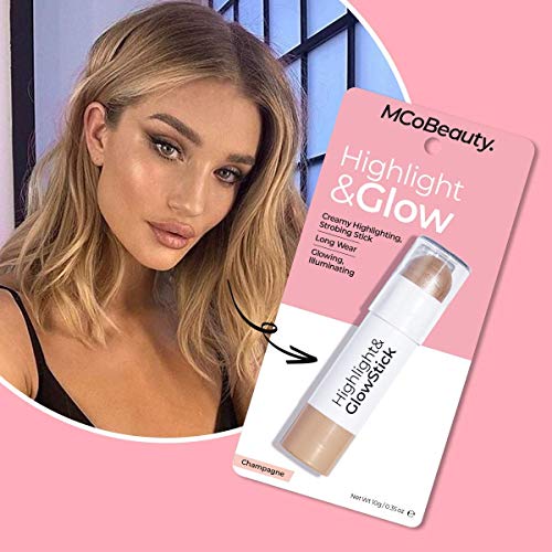 MCoBeauty Highlight and Glow Stick - Luminous Cream Balm Highlighter Stick - Illuminating Cheek Contour With Dewy Finish - Formulated With Ultra Fine, Light Reflecting Particles - Champagne - 0.35 Oz