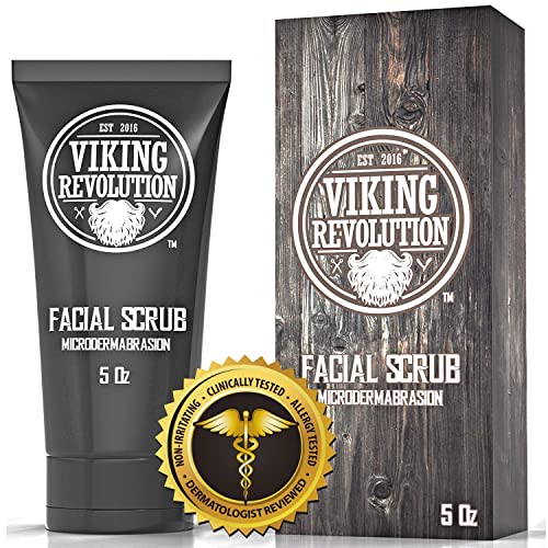 Viking Revolution Microdermabrasion Face Scrub for Men and Charcoal Face Wash for Men - Facial Cleanser for Skin Exfoliating, Deep Cleansing, Removing Blackheads, Acne - Daily Charcoal Facial Cleanser