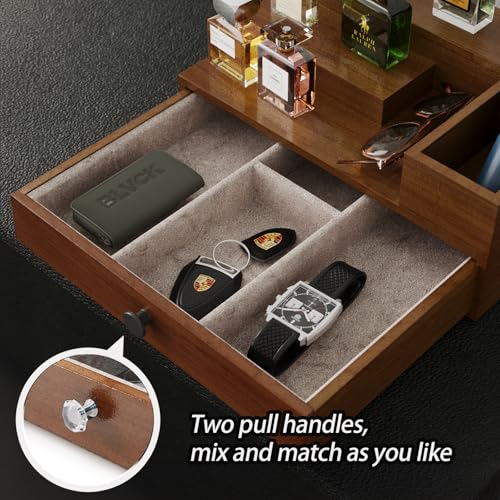 Pine Wood Cologne Stand Organizer for Men, 3 Tier Cologne Display Shelf Organizer with Hidden Compartment and Velvet Lining Drawer, Perfume Display Holder (Brown, 01)