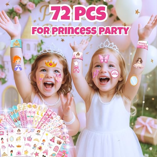 Princess Party Favors Set - 72PC Tattoos & Slap Bracelets