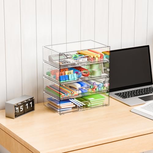 2 Pack Acrylic Drawer Organizer,12.2''W Clear Stackable Storage Drawers,Acrylic Boxes for Storage Makeup Palettes,Cosmetics,Pull Out Bathroom Storage Bins for Hair Products,Medicine Cabinet Organizer
