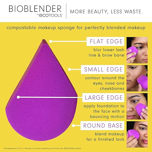 EcoTools Bioblender Makeup Sponge, Compostable Makeup Blender, For Liquid & Cream Foundation, Sustainable, Seamless Application, Eco-Friendly Beauty Sponge, Cruelty-Free & Latex Free, 1 Count