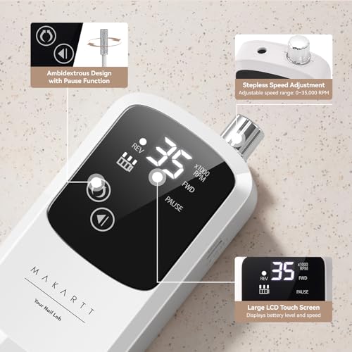 Makartt Rechargeable Nail Drill Kit - 35,000 RPM, Cordless, LED Display