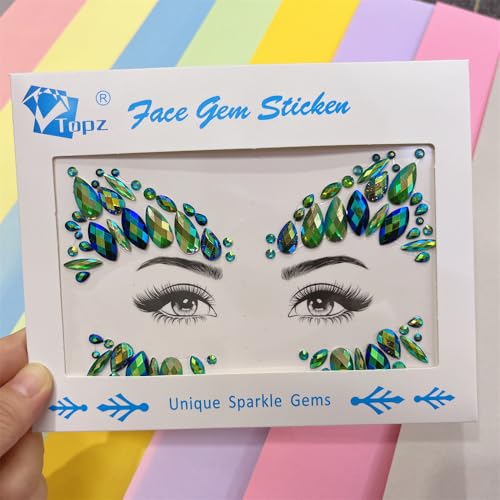 Festival Face Gems Sticker - Self-Adhesive Emerald Green