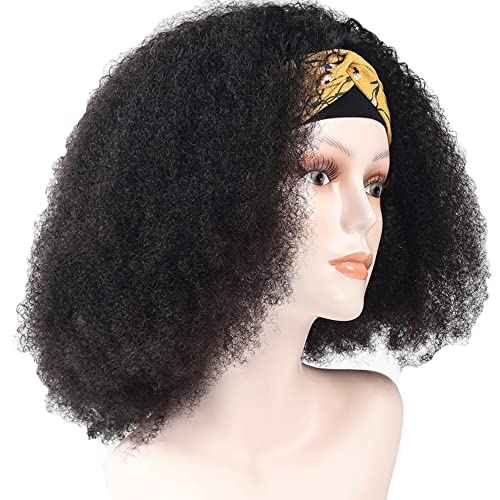 beauty youth Afro Kinky Curly Headband Human Hair Wigs for Black Women 12inch Glueless None Lace Front Wigs 150% Density Brazilian Virgin Headband Wigs