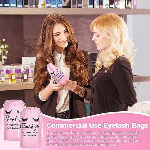 Abbylike 100 Pcs Eyelash Aftercare Lash Bags for Clients Eye Lash Print Drawstring Makeup Bag Empty Beauty Gift Cosmetic Sample Pouch for Women Small Business Supplies, 4 x 6 in(Pink)