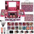 Anpro All-In-One Leopord Double Folding Makeup Kit with Case, Pro Teen Makeup Set, Full Starter Kit with Makeup Brushes, Lipsticks, Eyeshadow Palette, Blushes, Glitter Gel, Ideal Present for Girls