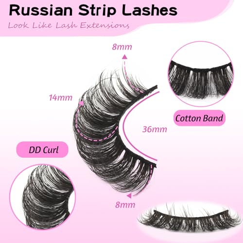 Losha DD Curl Russian Strip Lashes - 10 Pairs Wispy False Eyelashes