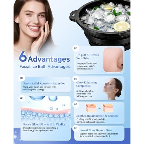 Face Bowl for Ice with Built-in Ice Tray ? Collapsible Silicone Facial Ice Bath Bowl for Cold Plunge Therapy, Skin Tightening & Acne Relief ? Portable Spa Tool for Home & Travel(Black)