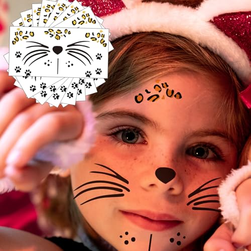 Leopard Face Temporary Tattoos - 9 Sheet Set