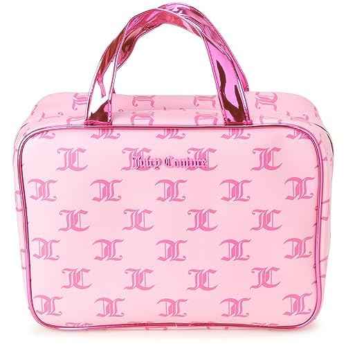 Juicy Couture Pink Makeup Bag Cosmetics Organizer Travel Essentials Weekender Logo Shiny Trim