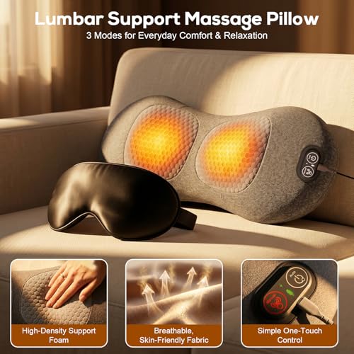 Lumbar Support Pillow with Heat & Vibration Massage + Eye Mask