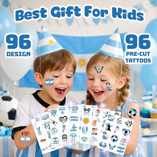 96-Piece Argentina Soccer Temporary Tattoos for Kids