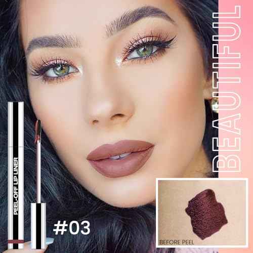 Matte Lip Stain Peel Off Lip liner with Tweezer, Brownish Red Peel Off Lip Stain, Long Lasting Waterproof Lipstick Lip Gloss Tattoo, Transfer-proof for All Skin Types, 0.12 fl oz 03#