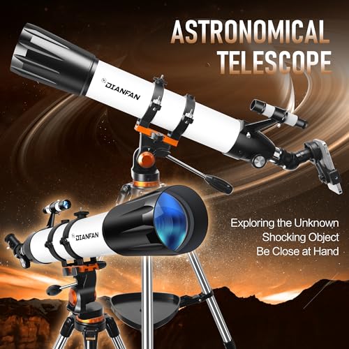 Dianfan Telescope,90mm Aperture 800mm Telescopes for Adults Astronomy,Portable Professional Refractor Telescope for Beginners & Kids,with Stainless Tripod & Phone Adapter,Carry Bag