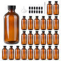 24 Pack 4 oz Amber Boston Glass Bottles with Black Caps for Homemade Extracts