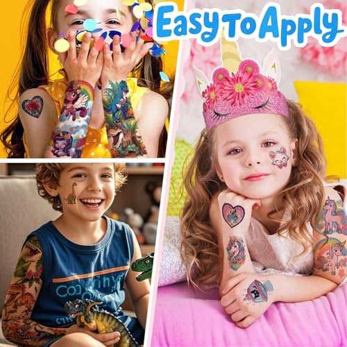52 Pcs Temporary Tattoo for Kids Full Arm Mermaid Butterfly Cat Truck Dinosaur Rocket Planet Cute Animal Body Face Fake Arm Tattoos for Girls Boys Tiny Tattoo Stickers Birthday Gifts Party Supplies