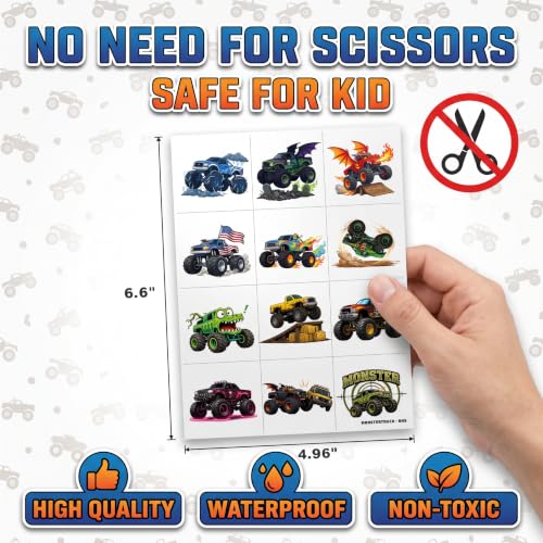 96 PCS Monster Truck Temporary Tattoos for Kids