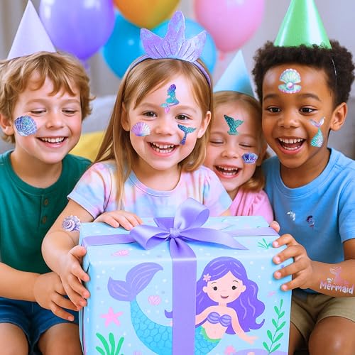 96 Mermaid Pre-Cut Temporary Tattoos for Kids Party Favors