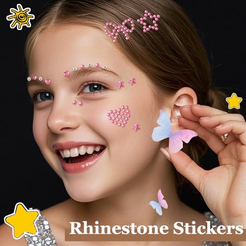 Self-Adhesive Face Gems Rhinestones Stickers - 6 Sheets