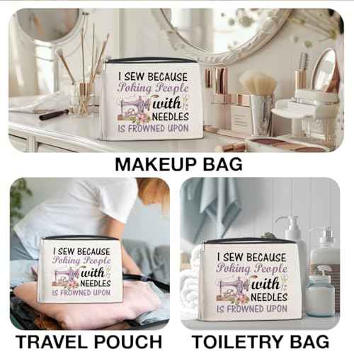 Sewing Gifts Makeup Bag, Hostess Gift for Women Mom Grandma Birthday Christmas, Quilting Gifts for Quilters Sewing Lovers Cosmetic Bag with Zipper Travel Toiletry Makeup Pouch for Purse