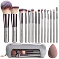 14-Piece Makeup Brush Set with Leather Travel Case