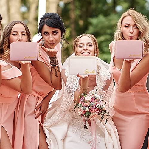 Hillban 6 Pcs Bride & Bridesmaid Makeup Bags Set - Waterproof PU Leather