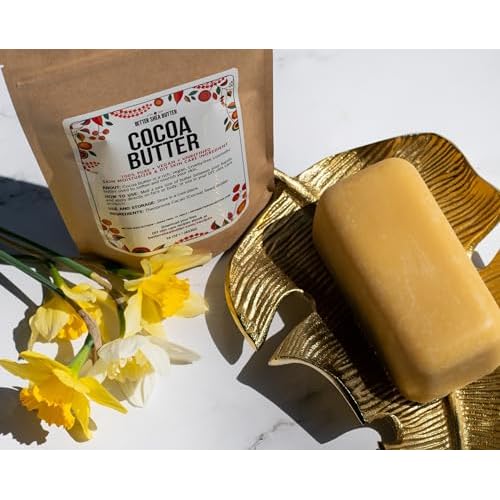 Better Shea Butter Raw Cocoa Butter - Unrefined, 100% Pure, Food Grade - Use for Cocoa Lip Balm, Stretch Marks Cream, Cacao Butter Cream, Scars Oil, Whipped Lotion - Skin & Hair Moisturizer 1LB Block