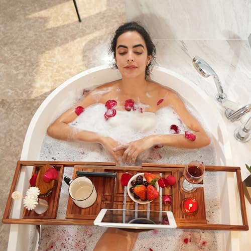 Premium Teak Bathtub Tray with Wine Glass Holder & Book Stand