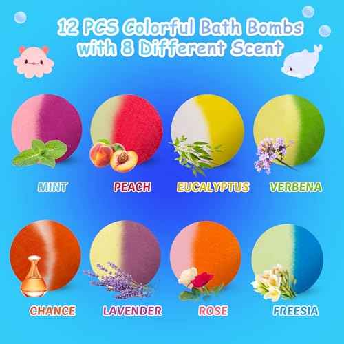 Bath Bombs for Kids, 12 Pcs Bath Bombs with Glow in The Dark Ocean Surprise Inside, Handmade Organic Bubble Bath Ball Gift Set for Boys and Girls, Gift for Birthday Christmas Easter