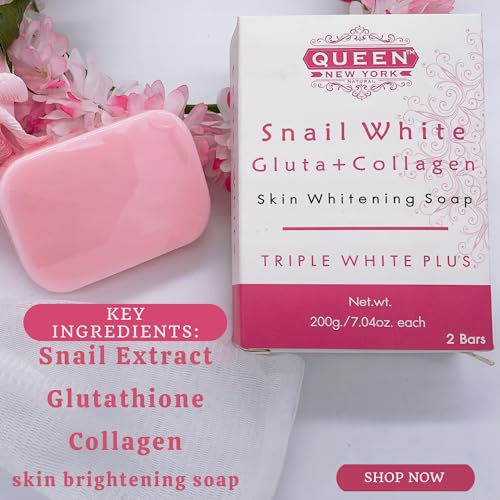 QUEEN SNAIL SECRET | Whip Soap Glutathione Collagen Skin Brightening Soap-Glowing,Radiance Skin, Dark Spots, Rejuvenate, Uneven Skin Tone|NO SLS NO Paraben Cruety Free (2 Bars)