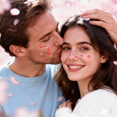 Cerlaza Valentine's Day Temporary Tattoos, 40 Pcs Glitter Heart Stickers
