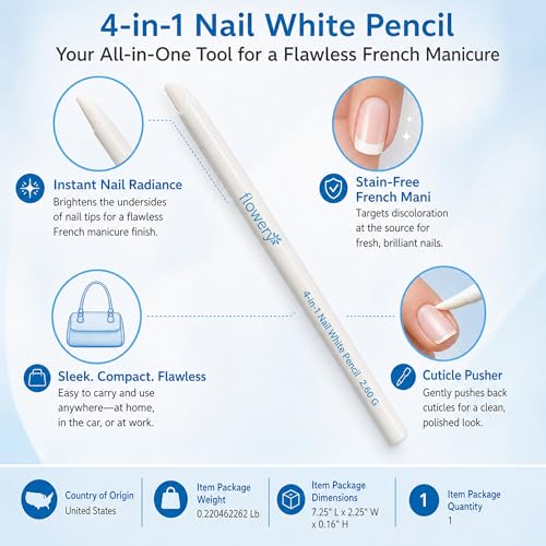 Flowery 4-in-1 White Nail Pencil - Under Nail Whitener & Cuticle Pusher