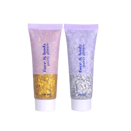 2 Color Face and Body Glitter Gel, Neon Outfit Glow Party for Body Hair Face Nail Glitter Stick Makeup. (02-Gold &05-Silver)