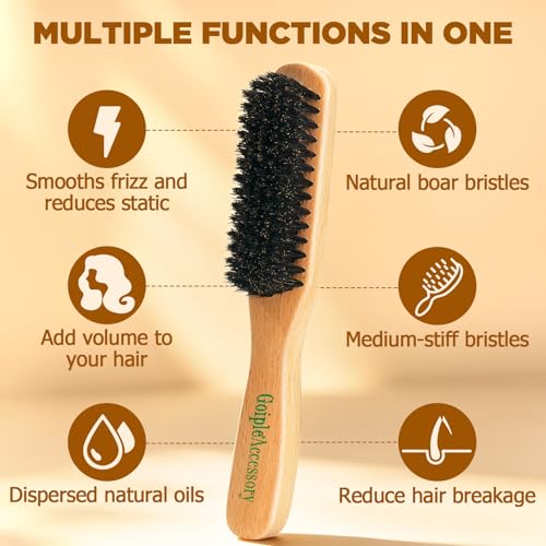 Boar Bristle Slick Back Hair Brush for All Hair Types