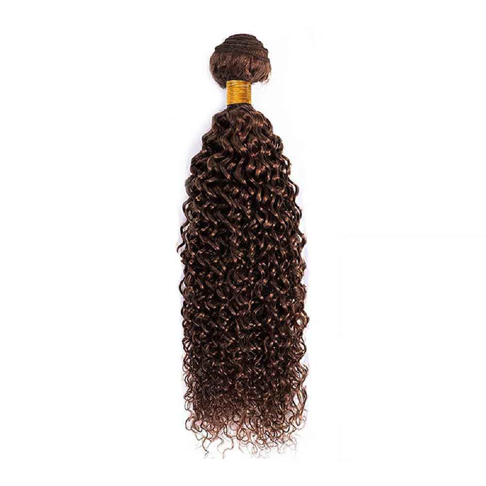 Human Hair Bundles 24 Inch Kinky Curly Wave Single Bundle #4 Chocolate Brown Human Hair Unprocessed Native Virgin Hair 100g Total 1 Extension Wet and Wavy Human Hair Extensions for Women